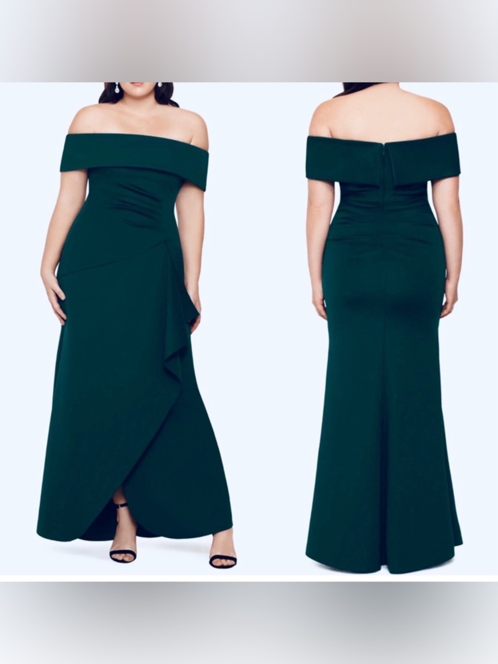 Off the Shoulder Ruffle Gown
XSCAPE hunter green size 16W